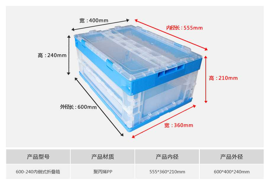軒盛塑業(yè)600-240塑料內倒式折疊周轉箱透明款 軒盛塑業(yè)600-240塑料內倒式折疊周轉箱透明款